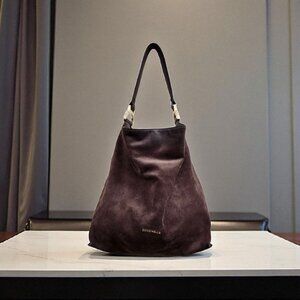COCCINELLE Brown Suede Shoulder Bag Gold Hardware Slouchy Hobo Purse Italy